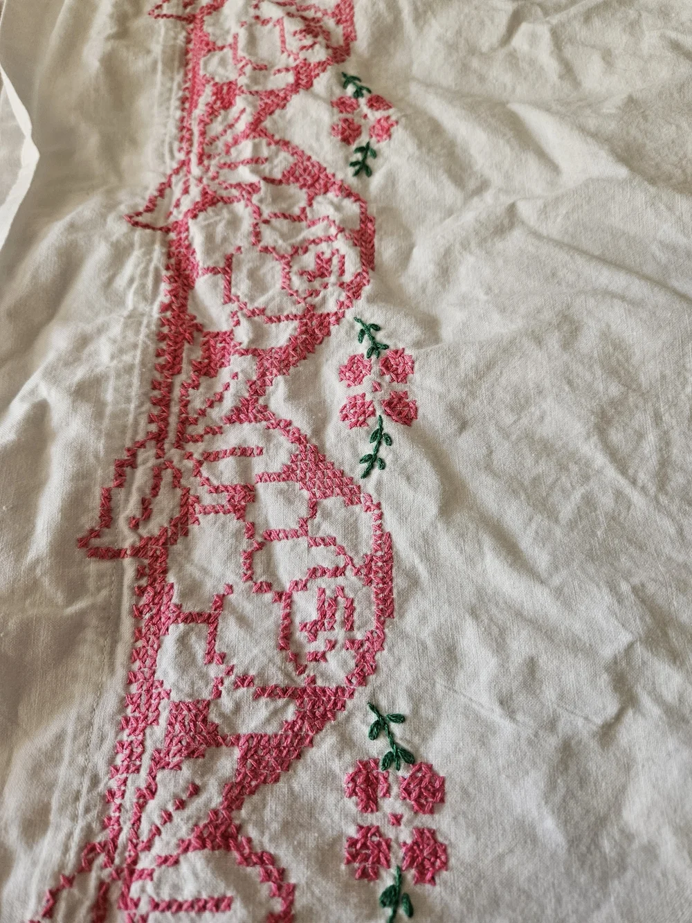White Pillowcase with Pink Embroidered Trim